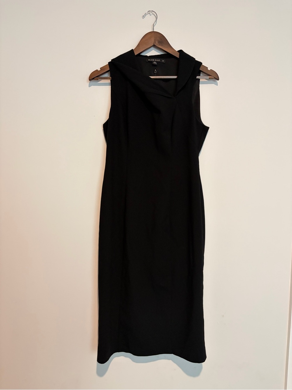 Black Halo Black Sheath Dress 8 Cowl Neck Made USA Cocktail Quiet Luxury